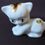 Thumbnail: 4 white cats with hand painted striped and faces, Japanese porcelain cute cats