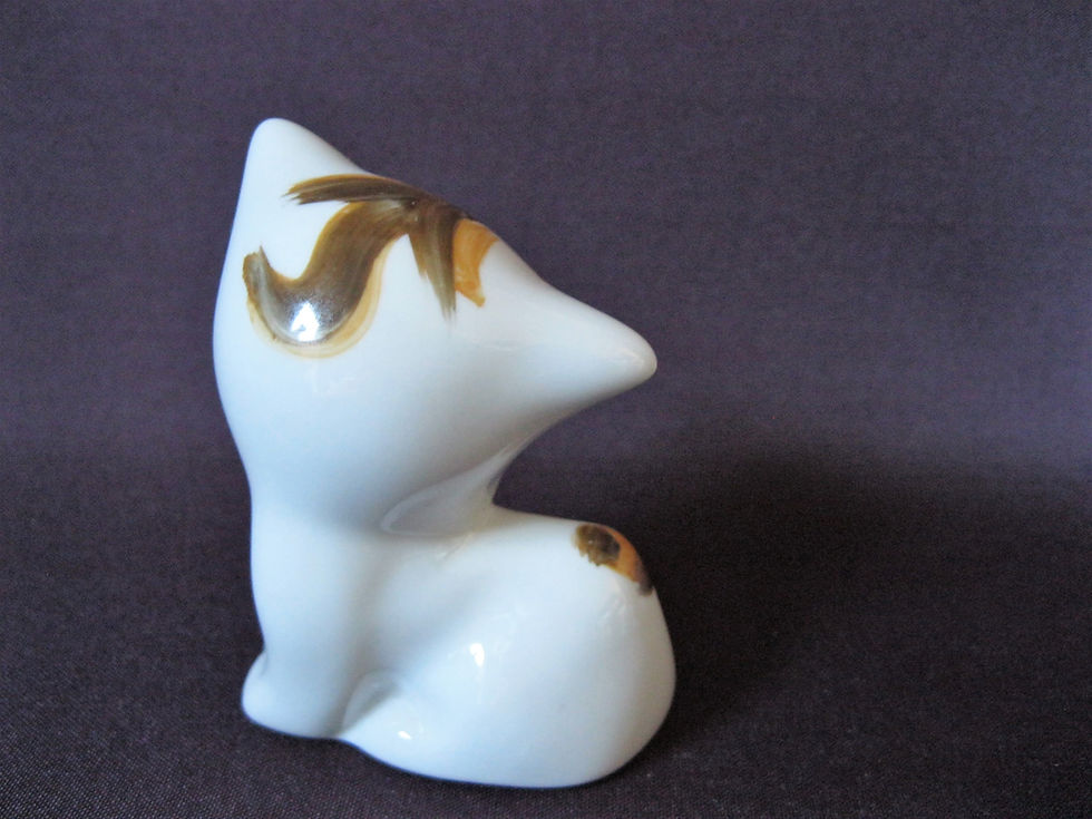 Thumbnail: 4 white cats with hand painted striped and faces, Japanese porcelain cute cats