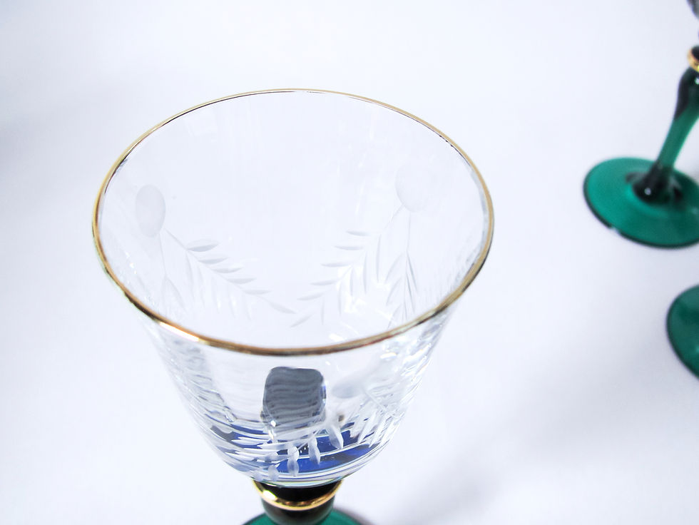 Thumbnail: vintage etched glass Claret jug and six glasses set