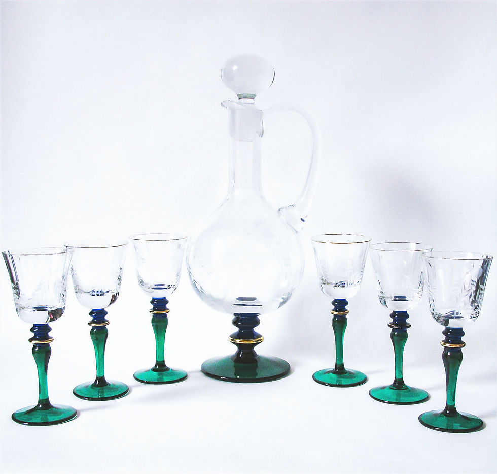 Thumbnail: vintage etched glass Claret jug and six glasses set