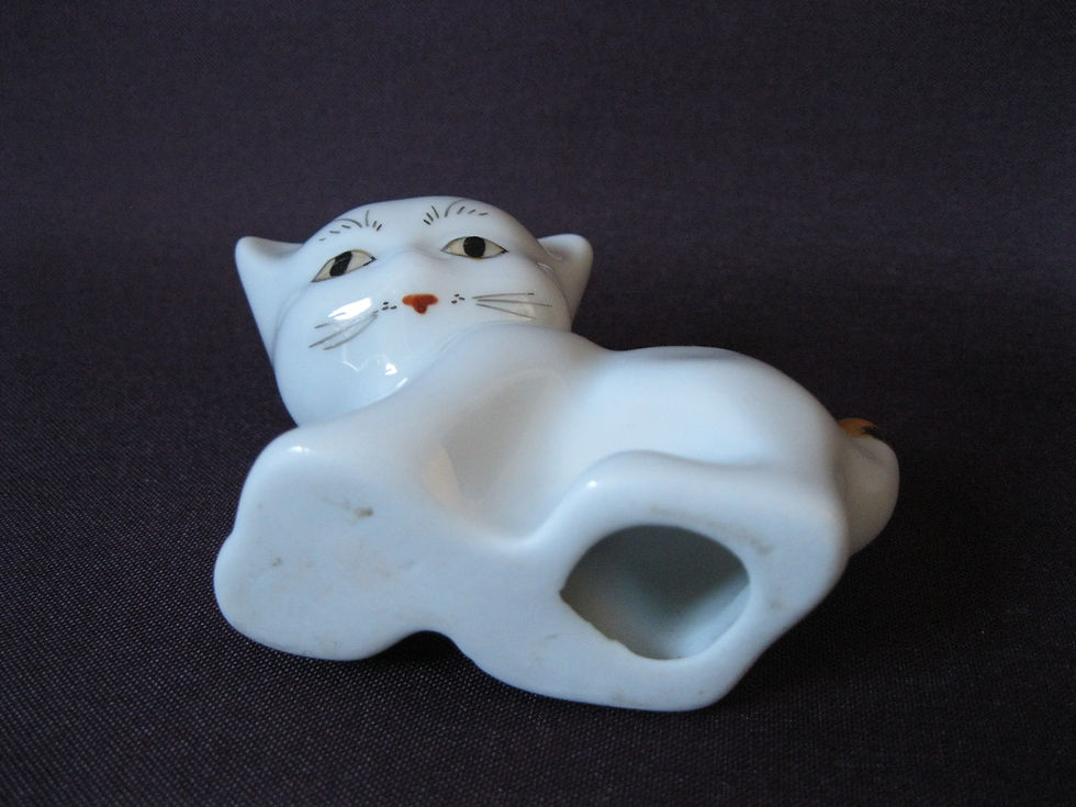 Thumbnail: 4 white cats with hand painted striped and faces, Japanese porcelain cute cats