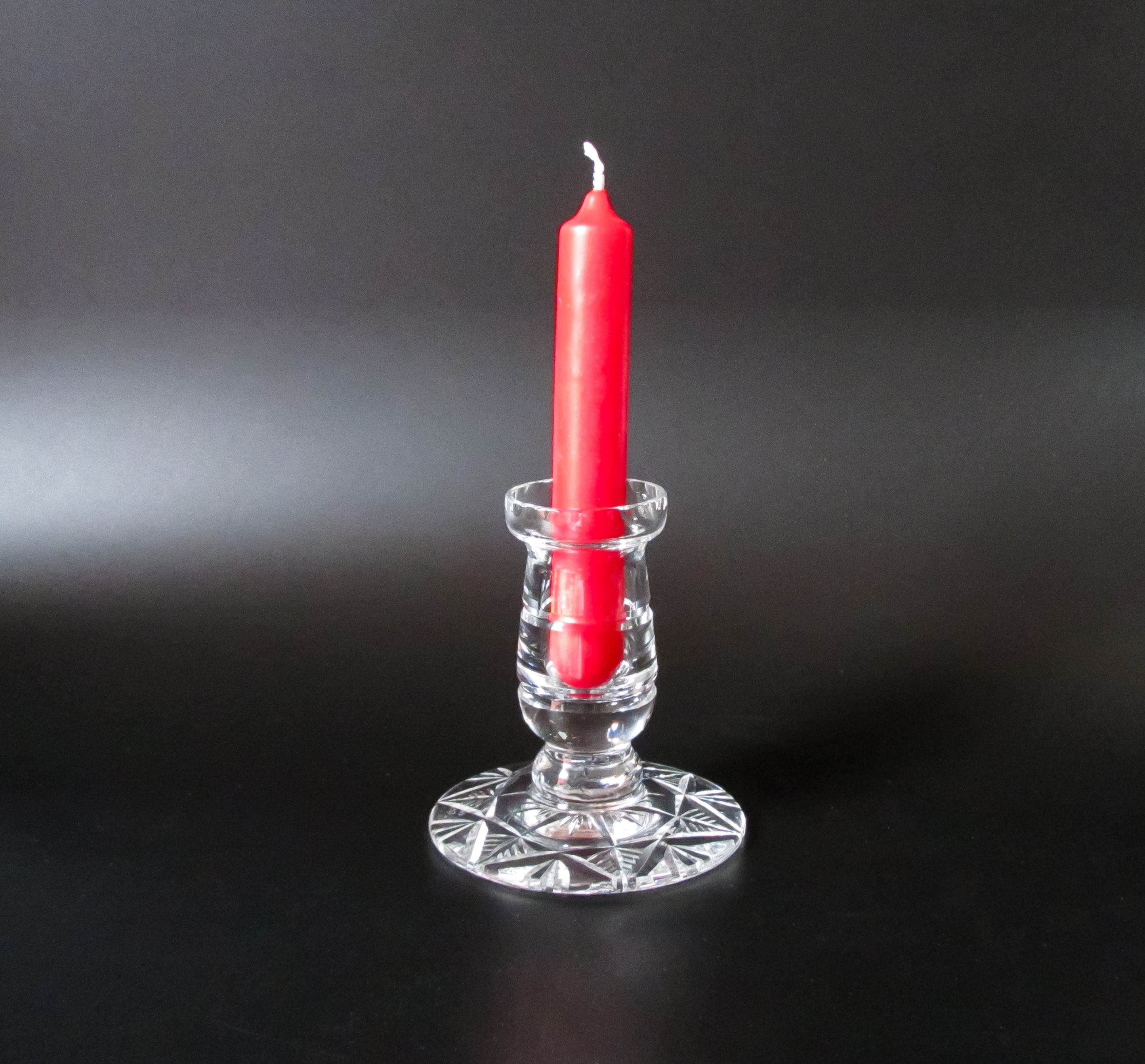 Vintage candlestick, Edinburgh Crystal, Hand Cut Pattern, Signed on the Base, c.1955 -1980