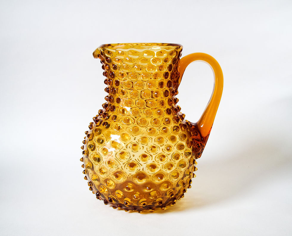 Thumbnail: Amber Art Glass Jug Pitcher, Spikey Seed Pod Design, Empoli Glass Italy
