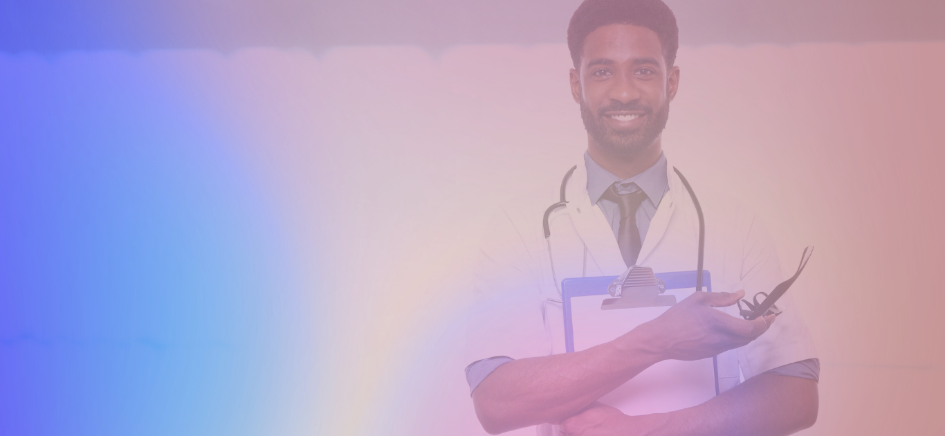 Smiling doctor holding clipboard and pen