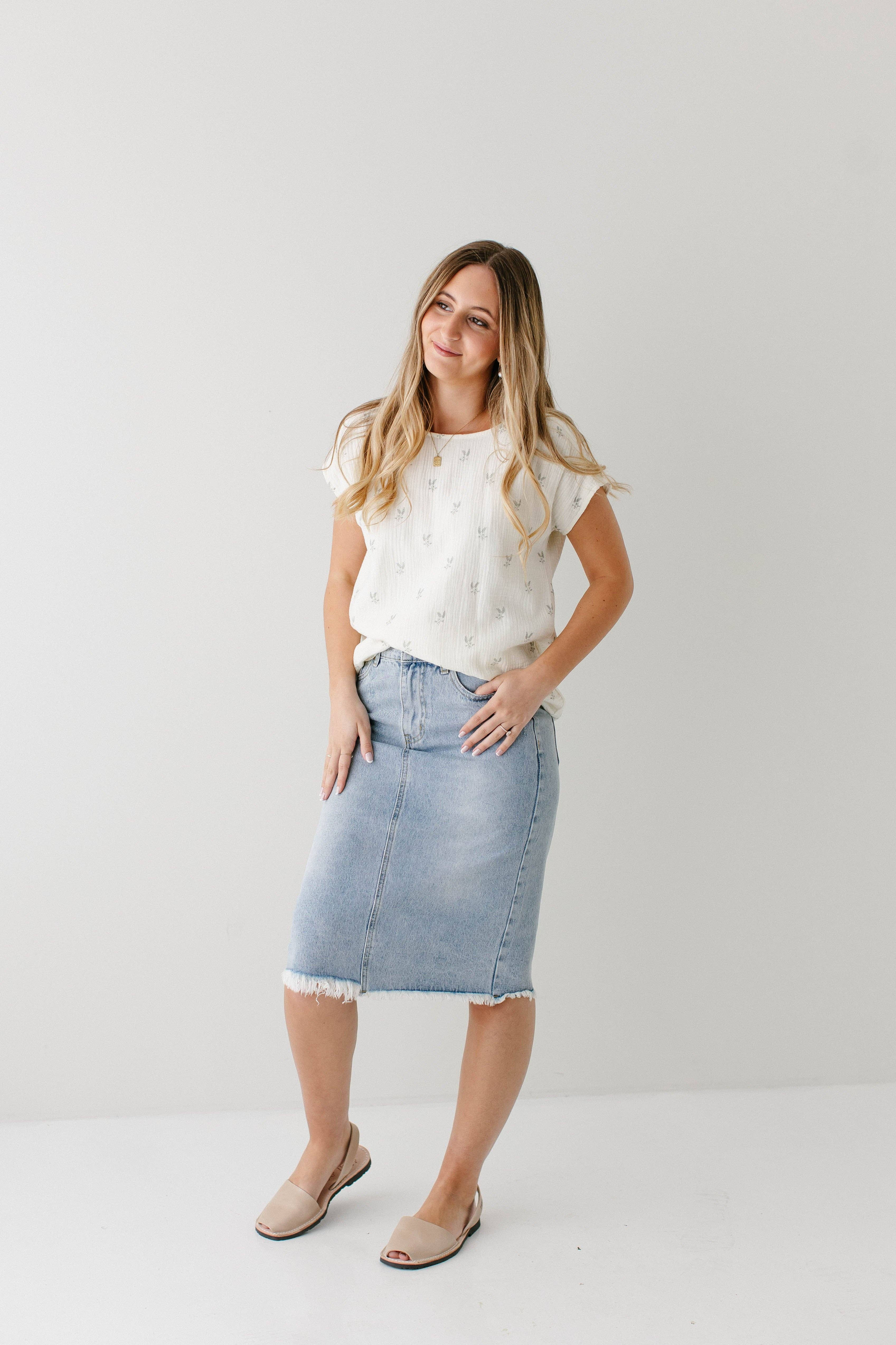 'Sydney' 100% Cotton Distressed Raw Hem Denim Skirt