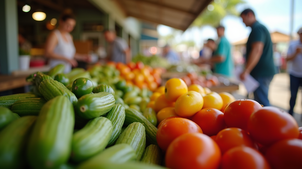 Eye-level view of fresh produce at Waimea Community Market