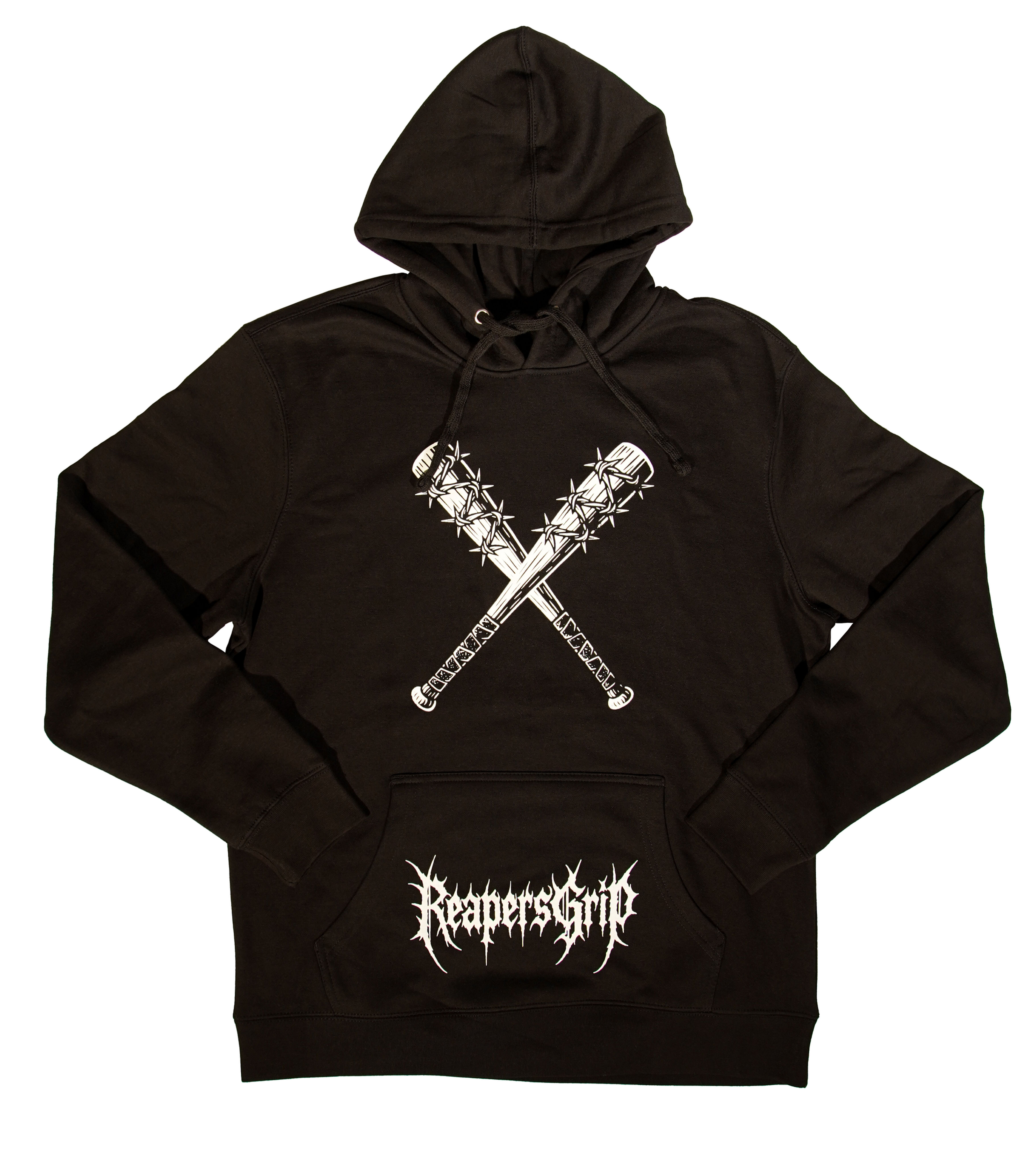 reapersgrip slugger hoodie barbwire bats and black metal font