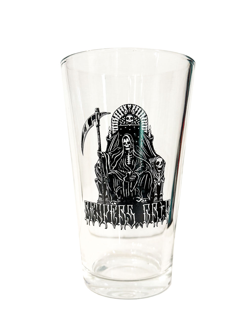 reaper king pint glass by reapersgrip features the reaper sitting on his throne