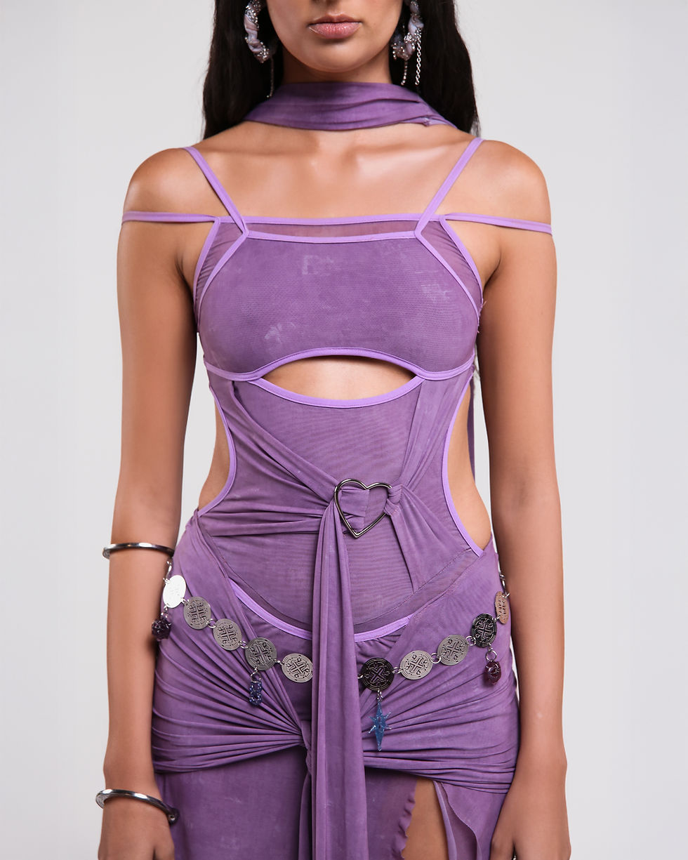 Thumbnail: Love Heart Purple  Drape  Evening  Dress With Shawl