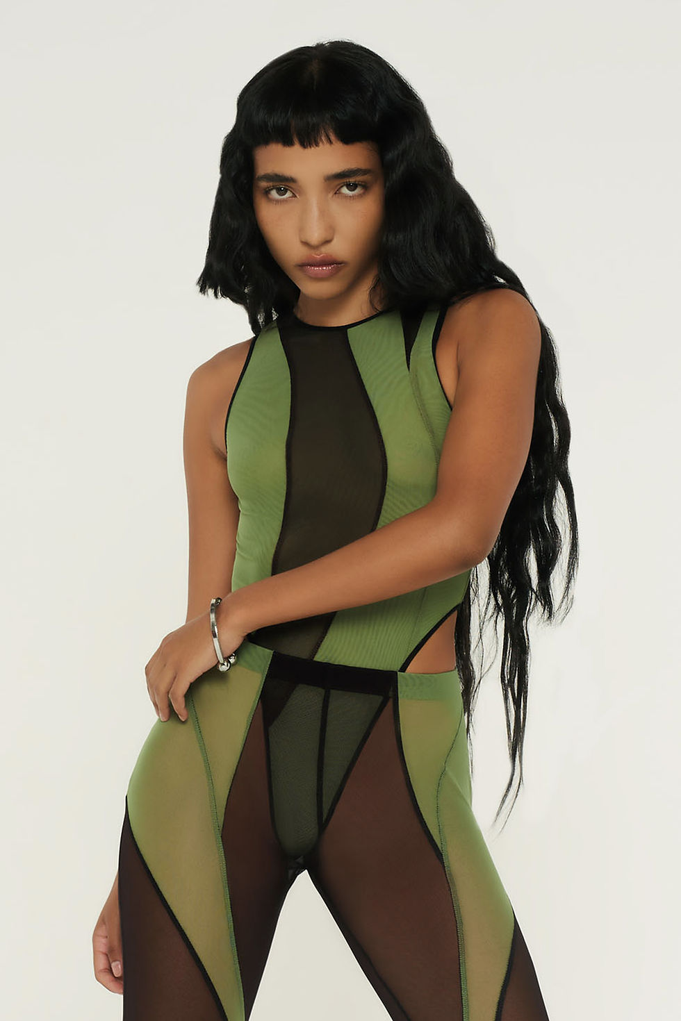 Thumbnail: Green & Black Mesh Bodysuit