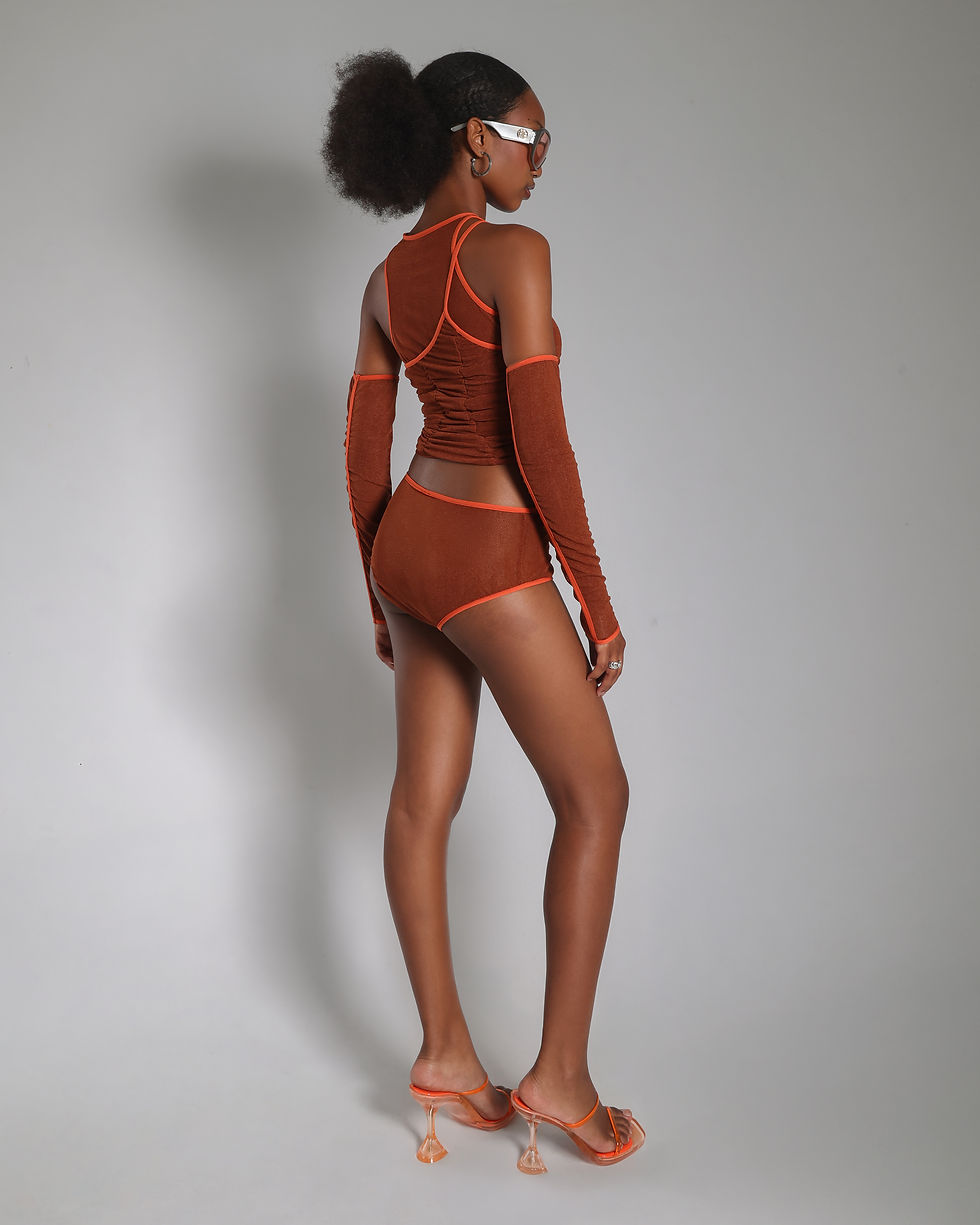 Thumbnail: Rust Contrast Mesh Top with Gloves and Briefs
