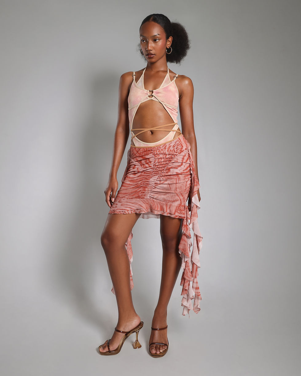 Thumbnail: Animal Printed Mesh Frill Skirt