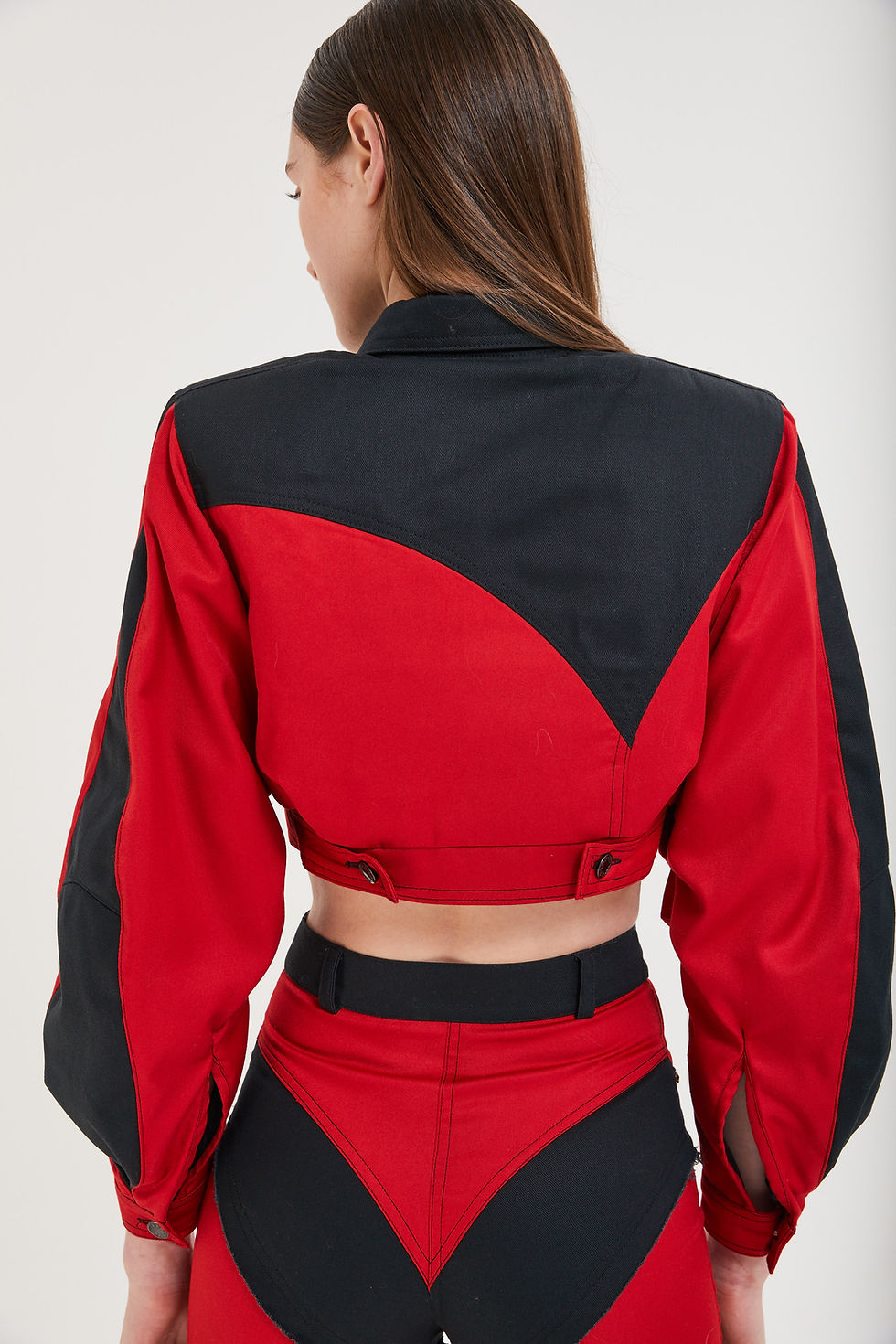 Black and red cropped jacket clearance