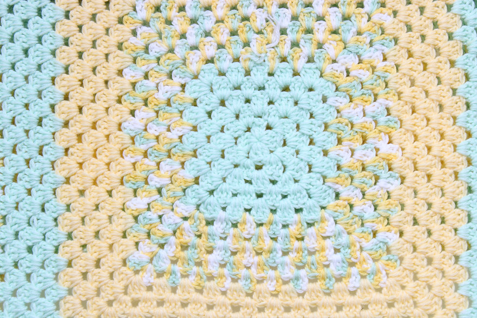 Thumbnail: A vibrant crocheted blanket featuring a charming blend of yellow and blue colors. Perfect for adding a cozy touch to any space.