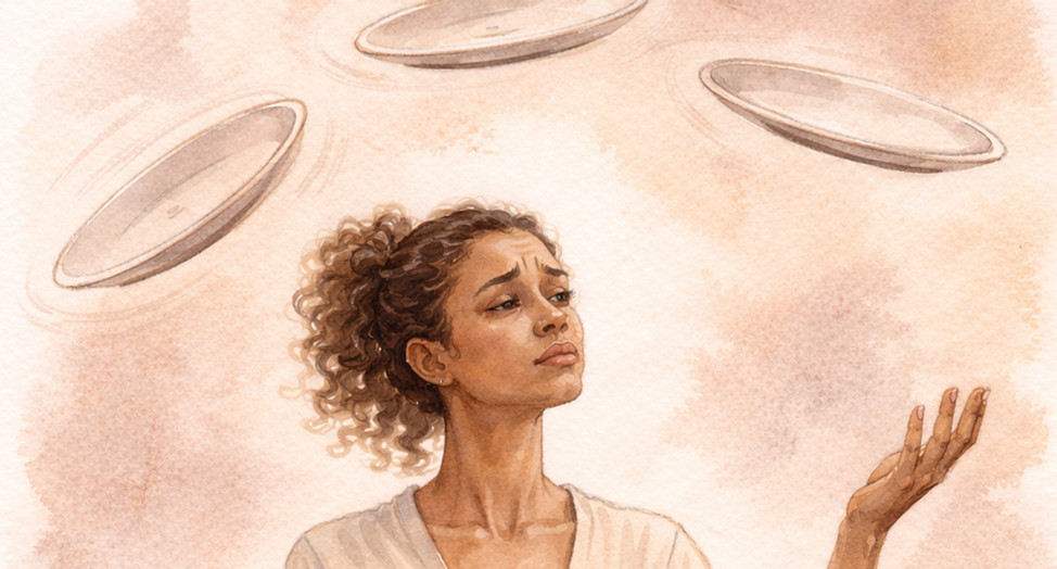 Juggling with exhaustion in soft hues
