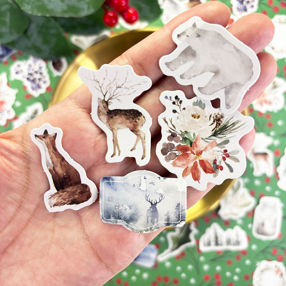 Thumbnail: 46pcs Watercolor Winter Woodland Animal Stickers, Fox Penguin Deer Christmas