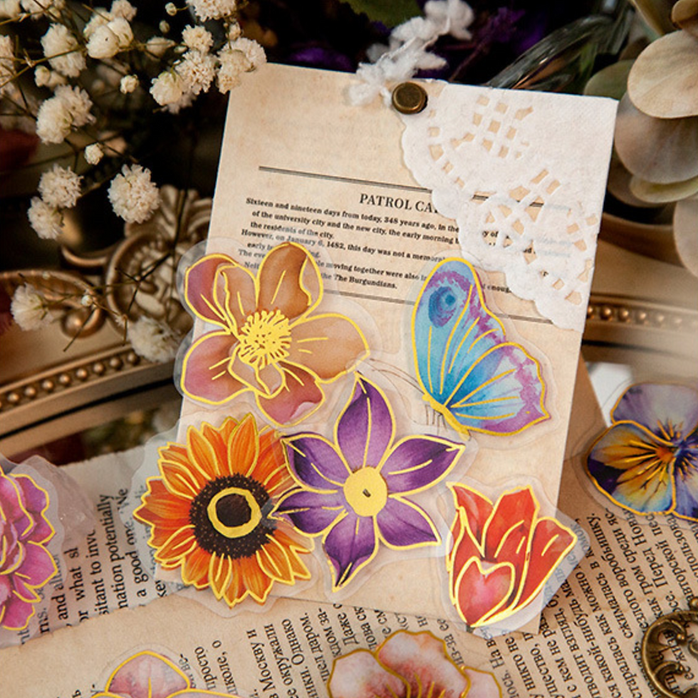Thumbnail: 30pcs Gold Foiled Flower Stickers, Floral Planner Diary Sticker, Scrapbook