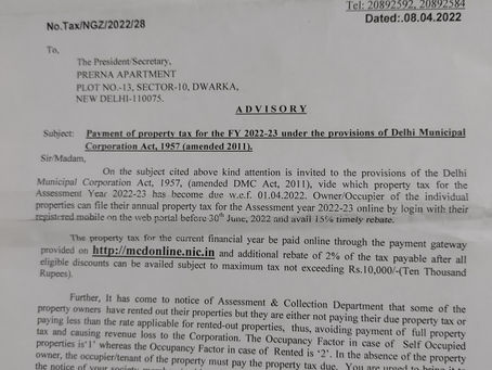 Advisory from SDMC regarding Property Tax