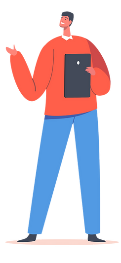 Illustration eines Mannes mit Abschlusszeugnis in der Hand - Symbol für den akademischen Grad des Ingenieurs.