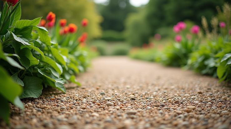 Close-up view of a gravel pathway winding through a garden