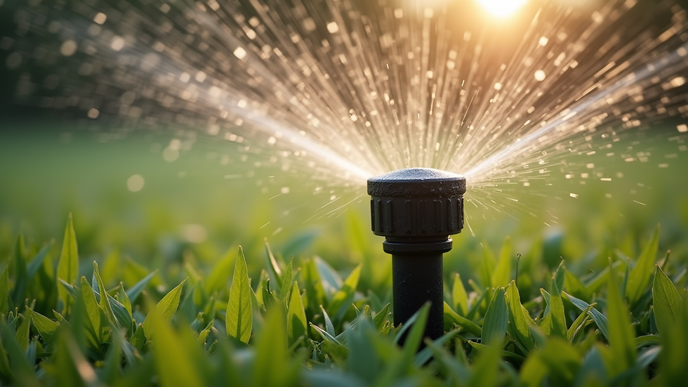 Close-up view of sprinkler head installed in garden bed
