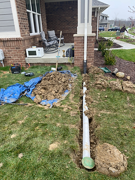 Downspout connection with 4" PVC and emitter at home in Westfield, IN
