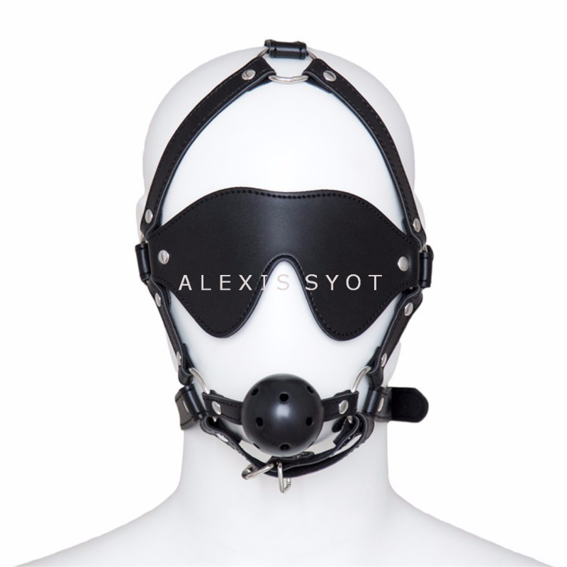 Leather Mask BDSM With Ball Gag Silencer