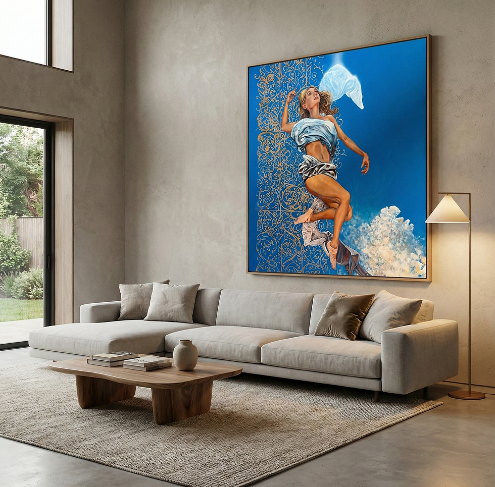 christian sly art painting on a wall in a luxury home. 