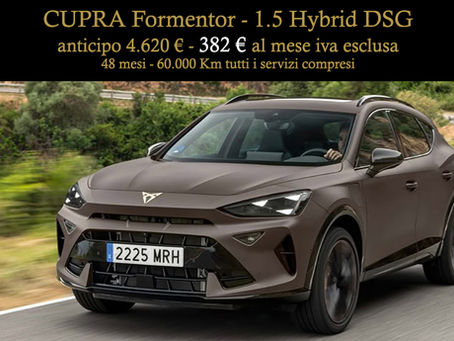 CUPRA Formentor 1.5 Hybrid DSG a noleggio lungo termine con AelleRent. SUV sportivo ibrido con cambio automatico, ideale per privati, professionisti e aziende con servizi inclusi.
