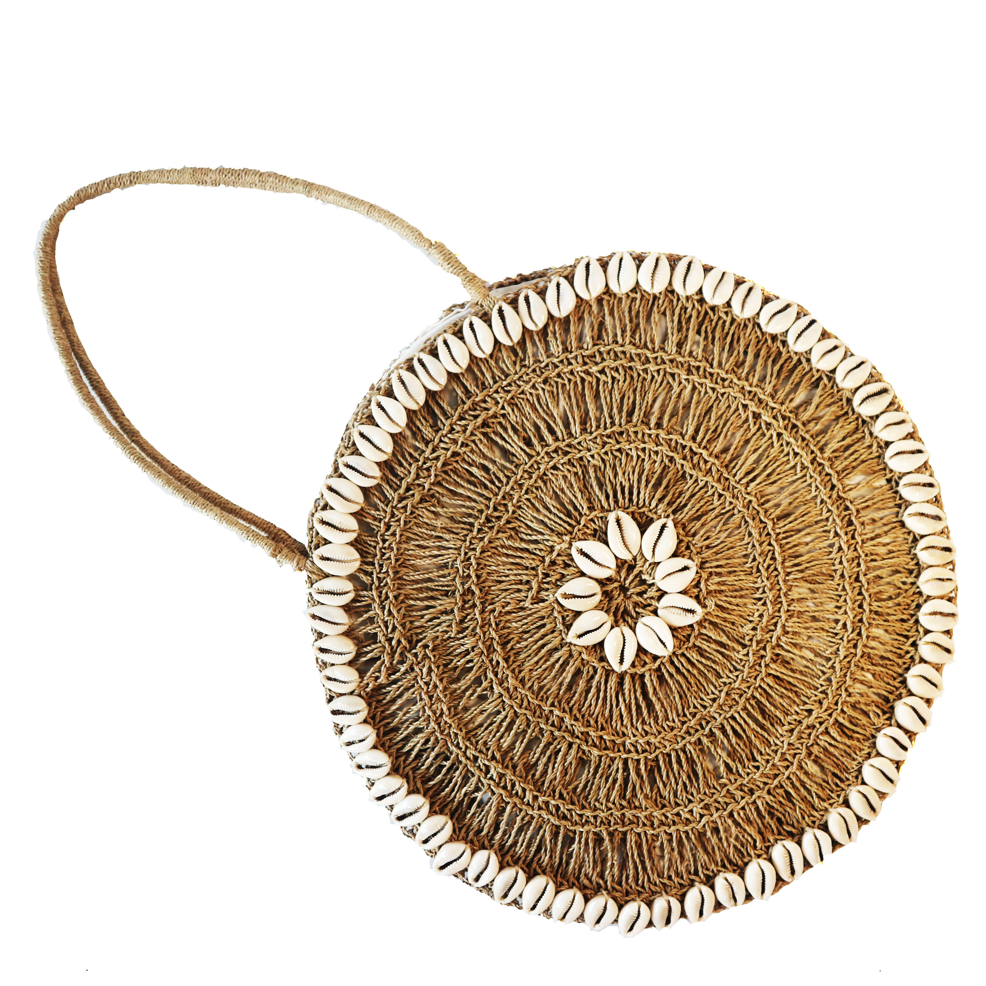 Grass bag with shells and grass handles