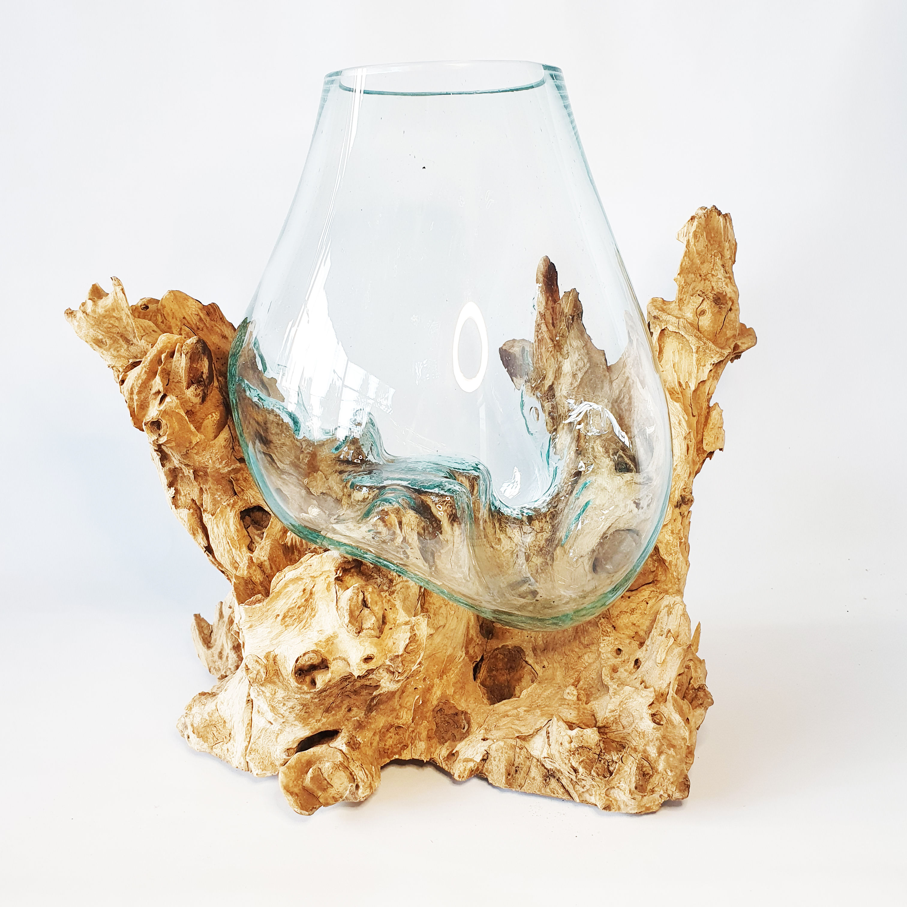 Glass aquarium melted on wood #3