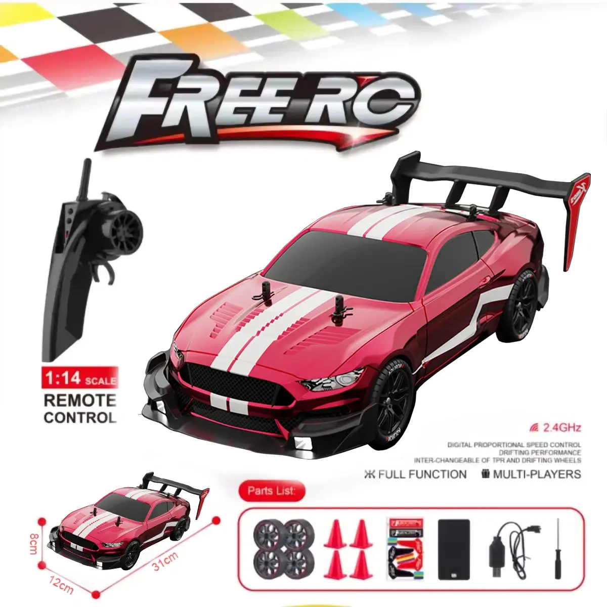 RTR MUSTANG 2.4G Drift Car 1:14 4WD Electric Remote Control Car