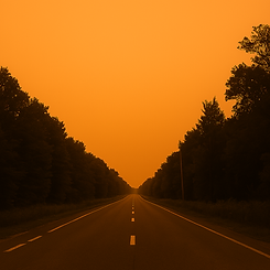 Long road through hazy forest
