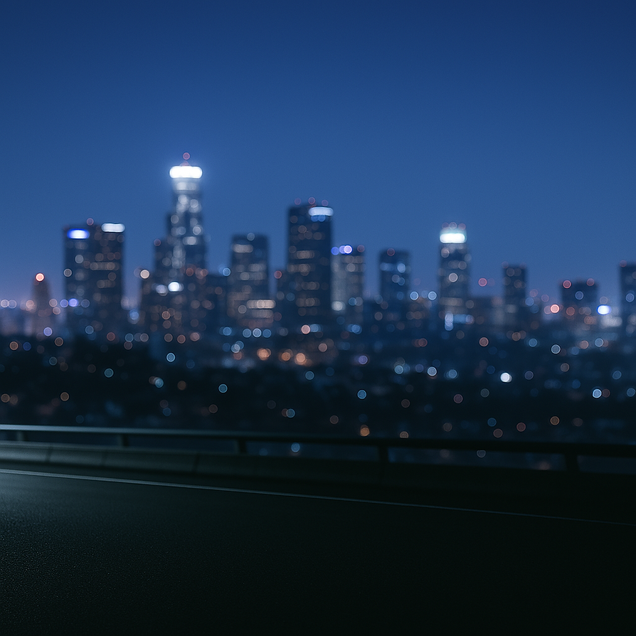 Night view of Los Angeles city skyline on the book The Drug Lords