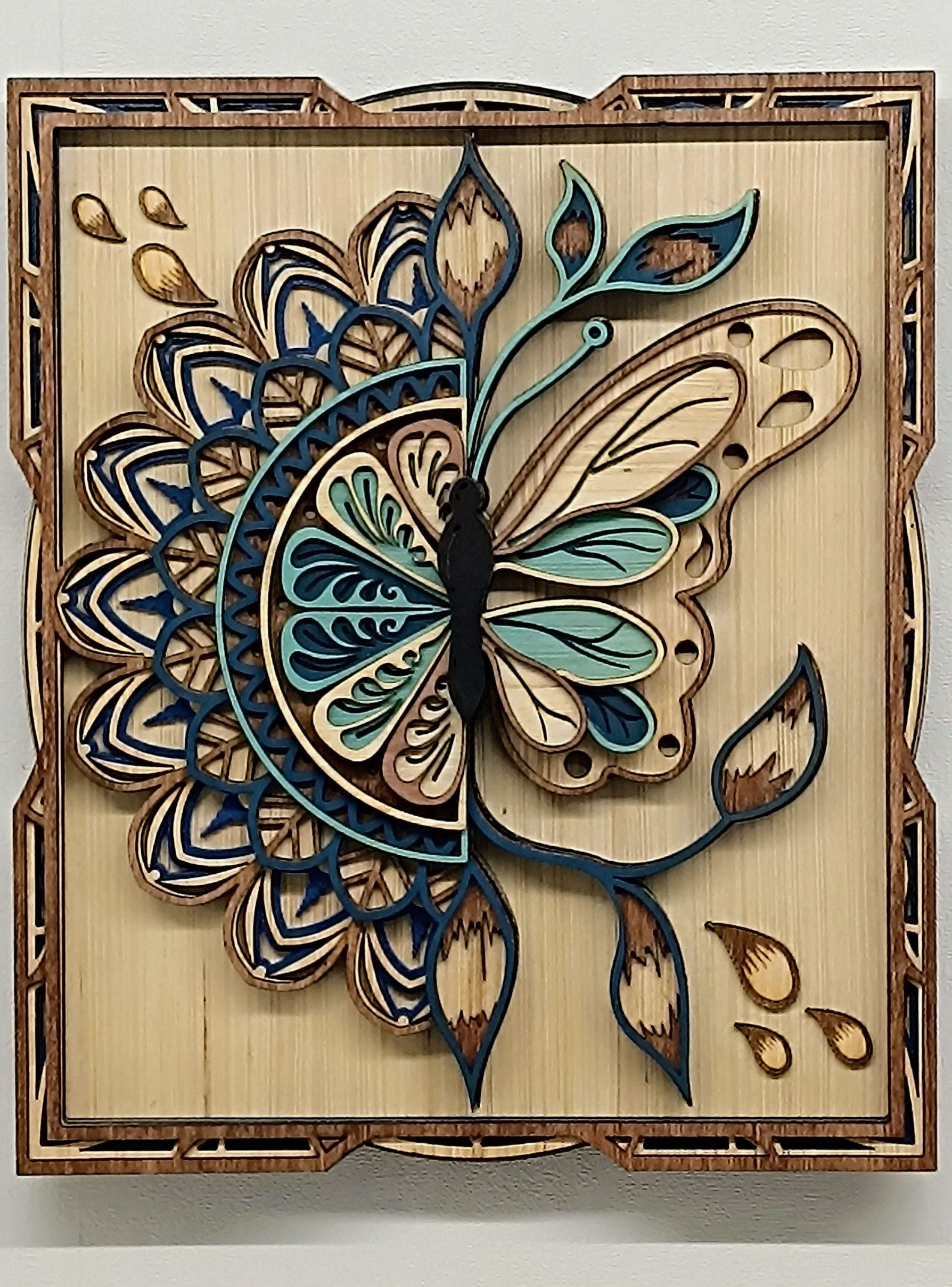 Tableau Papillon 1/2 mandala bleu