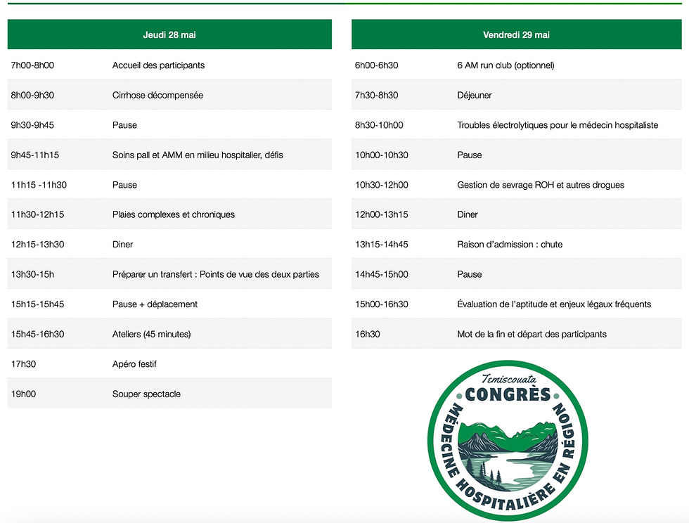 Horaire congrès 28 et 29 mai