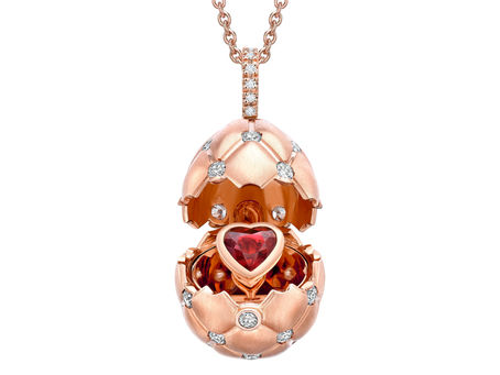 Fabergé x Gemfields Treillage Brushed Rose Gold & Diamond Set Ruby Heart Surprise Locket