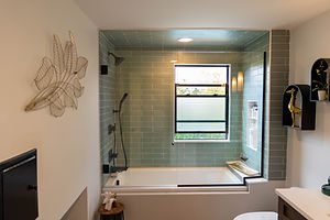 Bath overview, shower, green tile.jpg