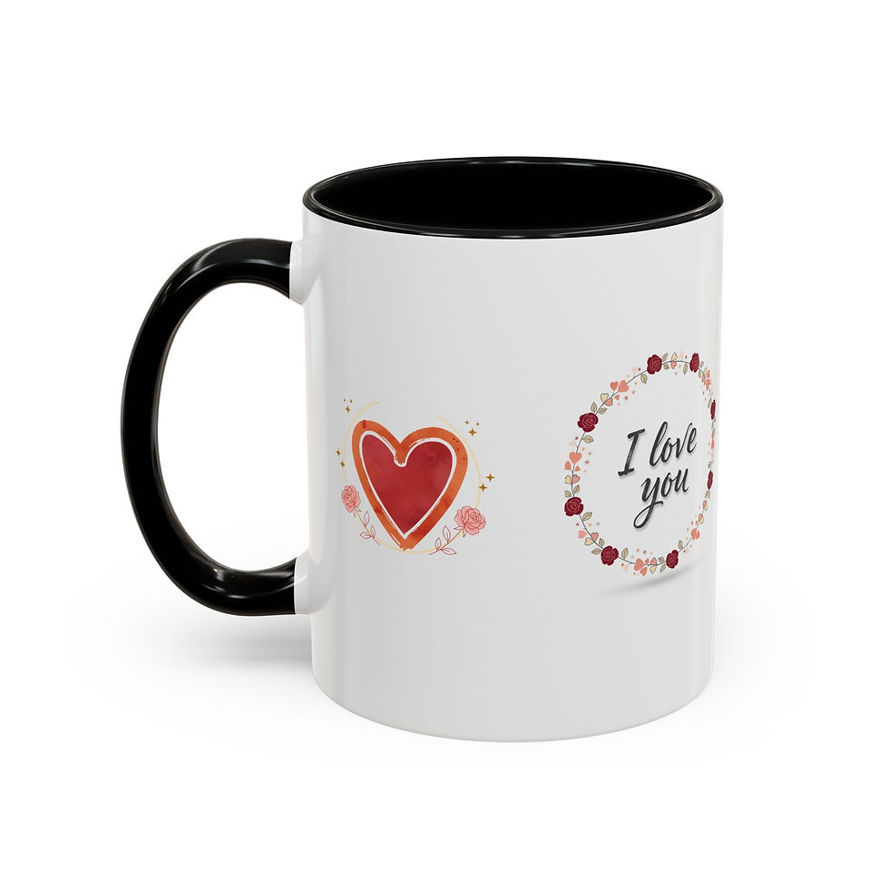Thumbnail: Valentine Floral Heart Accent Coffee Mug — "I Love You" Romantic Gift