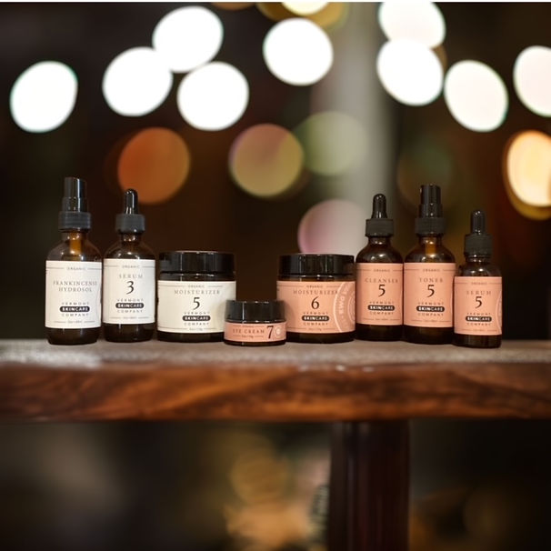 Line of EWG verified, organic skin care products, such as organic moisturizers, facial cleaners, and serums,Vermont Skincare Company.