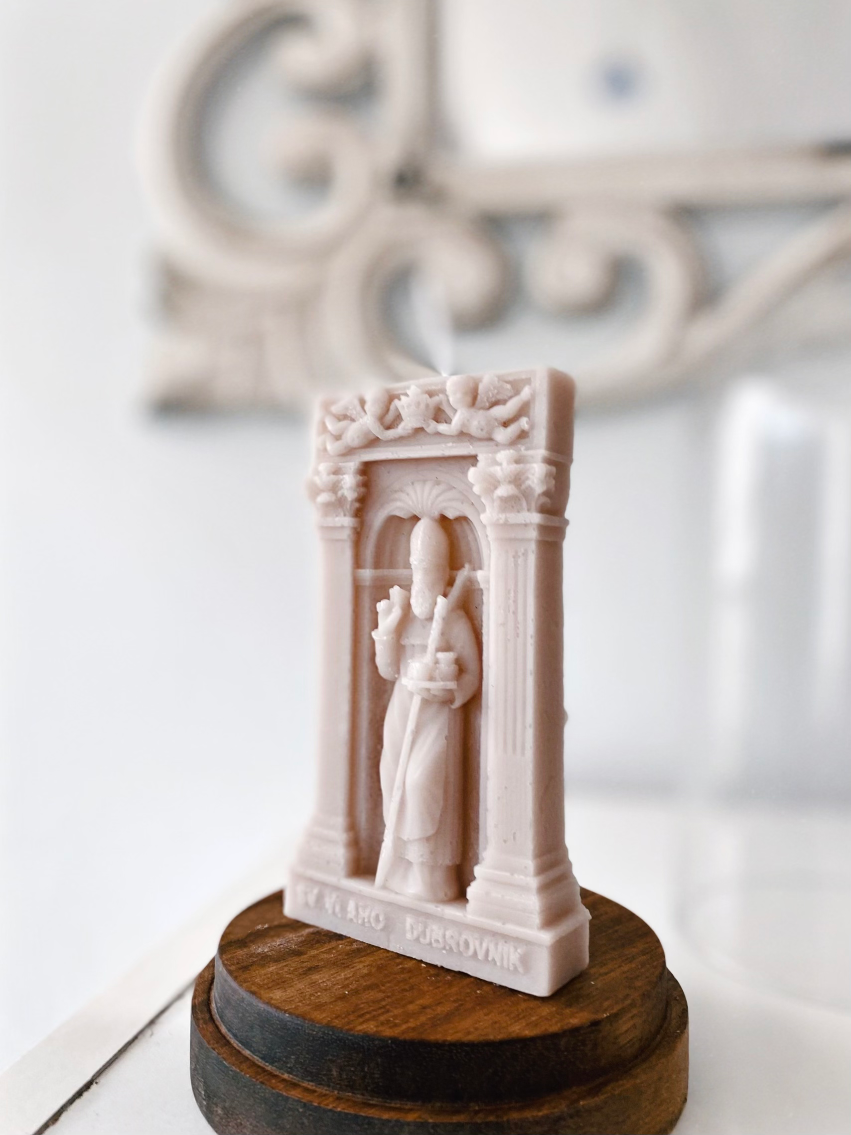 SAINT BLAISE CANDLE IN STONE COLOR