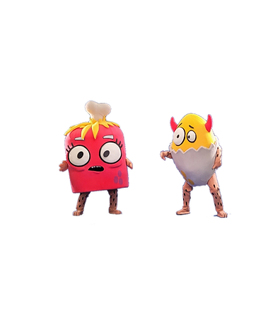 Large creature costume a ham hock and boiled egg