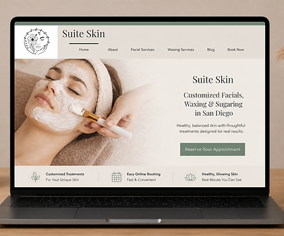 Custom spa website designed for Suite Skin featuring a calm, elevated user experience, strategic service organization, and SEO-focused design built to attract skincare and facial clients.