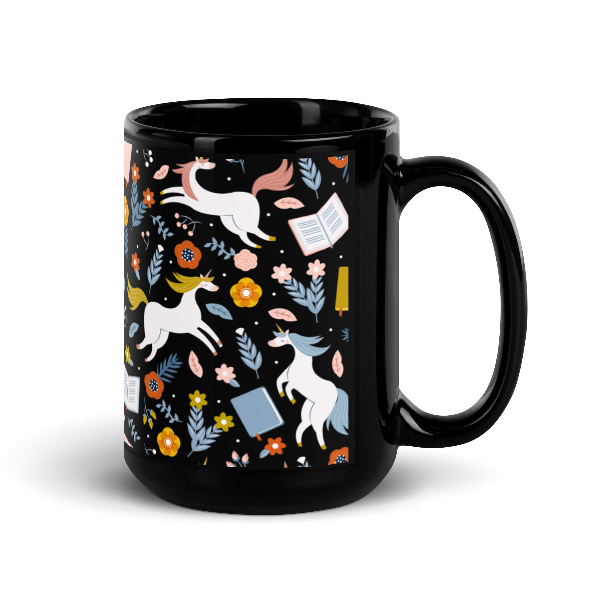 Unicorn Pattern Black Mug