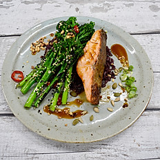 Teriyaki Salmon, Rice, Broccoli & with Soy and Honey Dressing