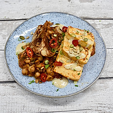Harissa Tofu, Spiced Chickpeas, Roasted Spiced Cauliflower & Chimichurri