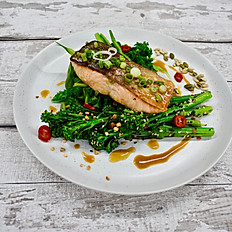 Miso Salmon, Broccoli, Super Greens with Soy and Honey Dressing