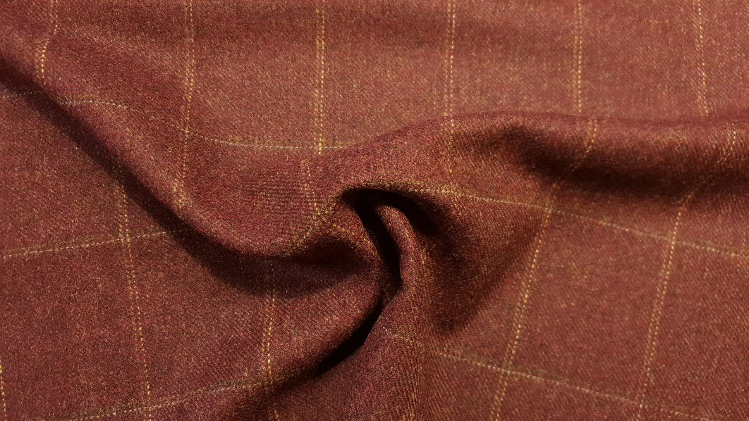 TWEED tartan wool fabric- red with yellow 07
