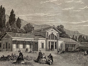 Image d’archive des Thermes de Marlioz avec les batiments historiques