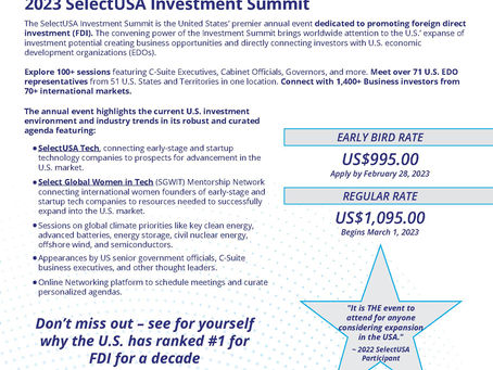 Plan to attend: 2023 SelectUSA Investment Summit | May 1st - 4th